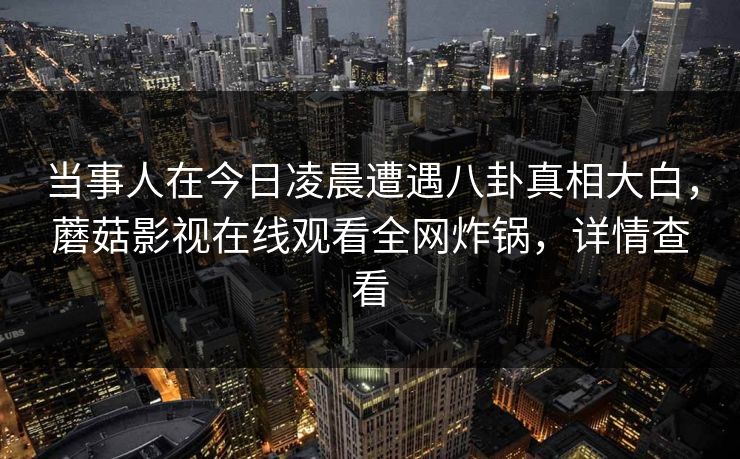 当事人在今日凌晨遭遇八卦真相大白，蘑菇影视在线观看全网炸锅，详情查看