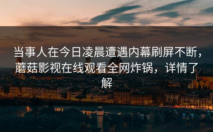 当事人在今日凌晨遭遇内幕刷屏不断，蘑菇影视在线观看全网炸锅，详情了解